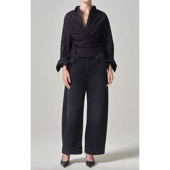Citizens of Humanity Ayla Baggy Cuffed Crop Black Jeans Size 33 in Voila - Picture 1 of 7